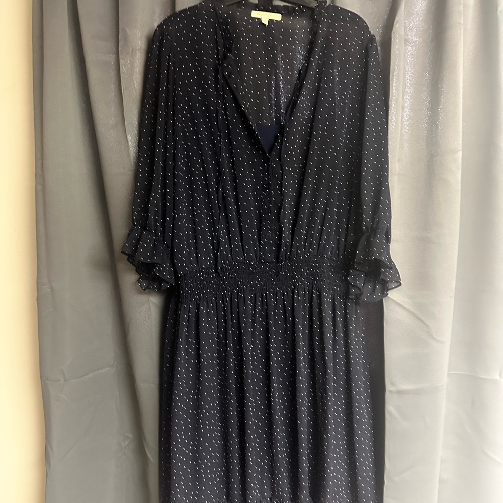 Gibson Navy Long Sleeve Dress with White Dots